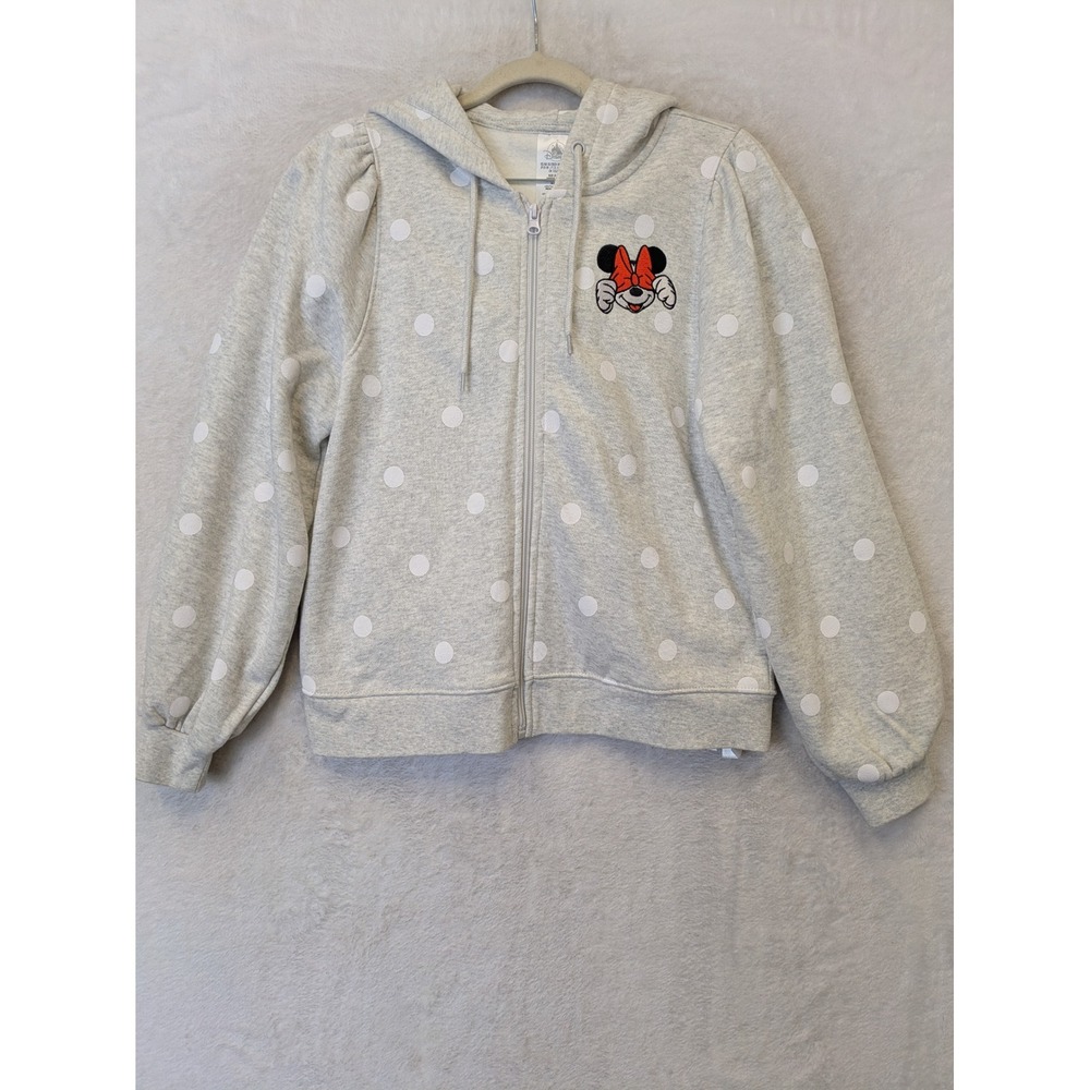 Disney Women's Size XS Minnie Mouse Polka Dot Full Zip Hoodie Gray Puff Sleeve
